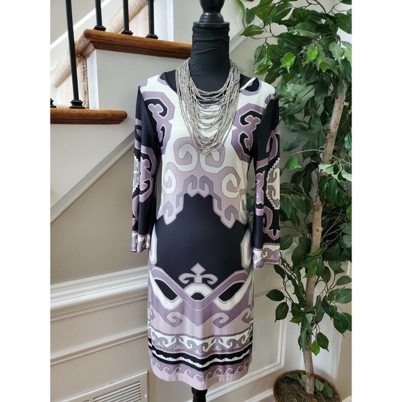 White Mark Women Multicolor Polyester Round Neck Long Sleeve Knee Length Dress M - Picture 1 of 12